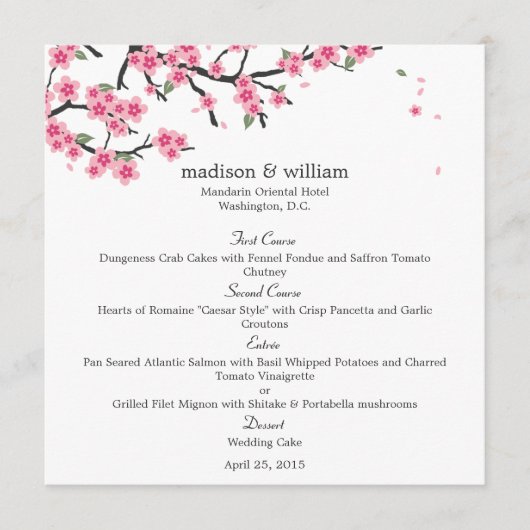 Cherry Blossom Wedding Menu Card (Voorkant)