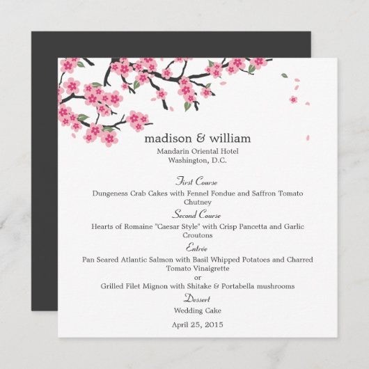 Cherry Blossom Wedding Menu Card (Voorkant / Achterkant)