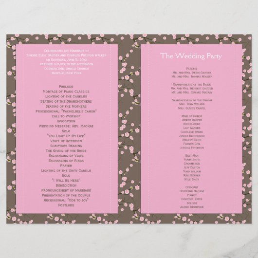 Cherry Blossom Wedding Programme (Achterkant)