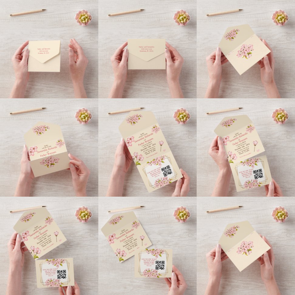 Cherry Blossom Wedding & RSVP All In One Uitnodiging