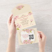 Cherry Blossom Wedding & RSVP All In One Uitnodiging (Afscheurbaar)