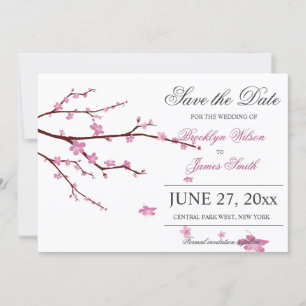 Cherry Blossom Wedding Save the Date Kaarten