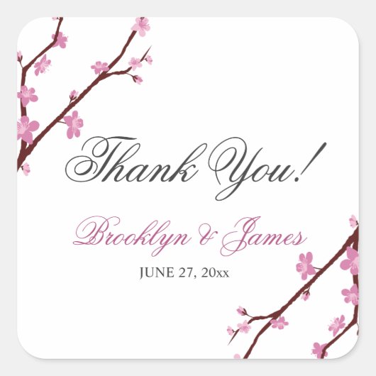 Cherry Blossom Wedding Stickers Square (Voorkant)