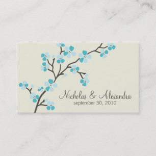 Cherry Blossom Wedding Visitekaartje (aqua)