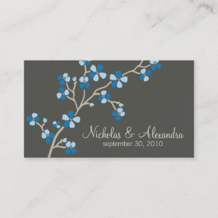 Cherry Blossom Wedding Visitekaartje donker (blauw