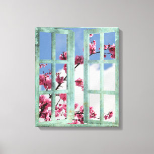 Cherry Blossom Window Scene Canvas Afdruk