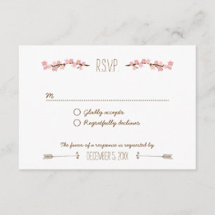Cherry Blossom Wreath Boho Rustic Wedding RSVP Kaartje