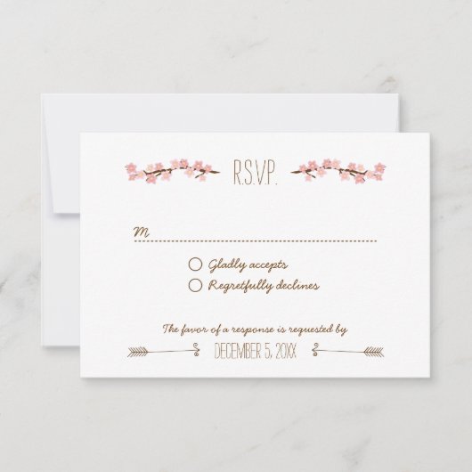 Cherry Blossom Wreath Boho Rustic Wedding RSVP Kaartje (Voorkant)
