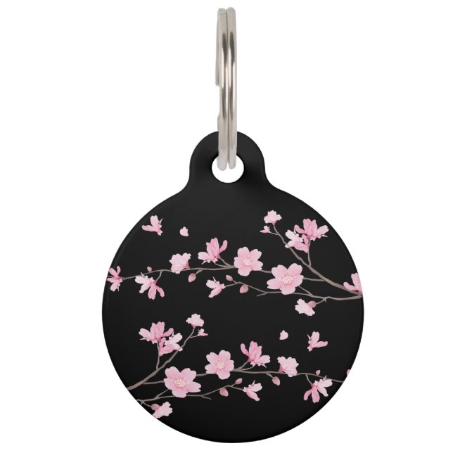 Cherry Blossom - zwart Huisdierpenning (Voorkant)