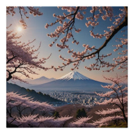 cherry blossoms and Mount Fuji Perfect Poster