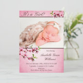 Cherry Blossoms Faire-part de naissance photo rose (Debout devant)