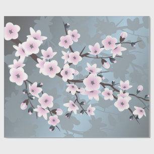 Cherry Blossoms Floral Dusky Pink Dusty Blue Cadeaupapier