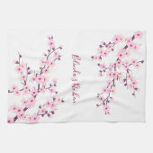 Cherry Blossoms Floral Pink White personaliseren Theedoek (Horizontaal)