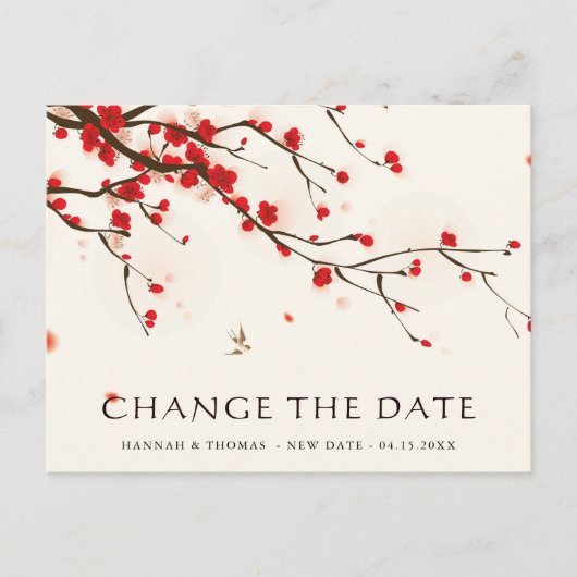 Cherry Blossoms Floral Wedding Wijzig de datum Briefkaart (Voorkant)