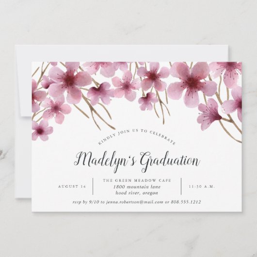 Cherry Blossoms Graduation Party Invitation (Devant)