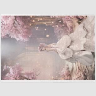 Cherry Blossoms Lady in wit Portret Kunst Tissuepapier