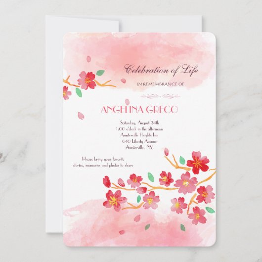 Cherry Blossoms Memorial Service Invitation (Devant)