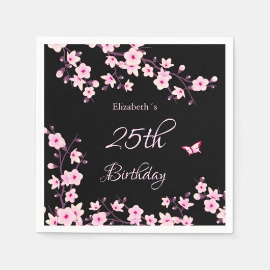 Cherry Blossoms Pink Black Custom Birthday Servet (Voorkant)