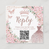 Cherry Blossoms Roos Gold Quinceañera QR-code Informatiekaartje (Voorkant)