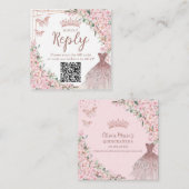Cherry Blossoms Roos Gold Quinceañera QR-code Informatiekaartje (Voorkant / Achterkant)
