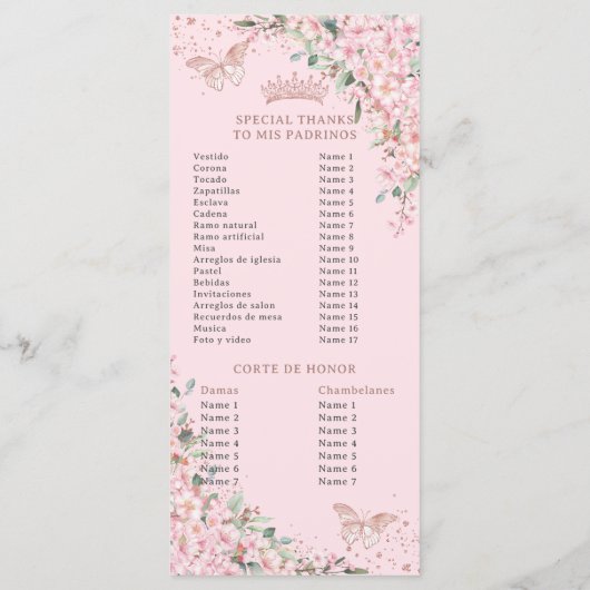 Cherry Blossoms Roos Gouden Vlinders Slim Programm Menu (Achterkant)