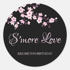 Cherry Blossoms Roze Zwart S'meer Liefde Ronde Sticker