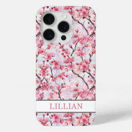 Cherry Blossoms Sakura Monogrammed iPhone 15 Pro Case