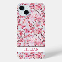 Cherry Blossoms Sakura Monogrammed iPhone 15 Mini Hoesje