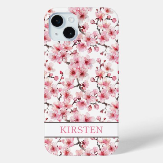 Cherry Blossoms Sakura Pattern Monogrammed Case-Mate iPhone Case (Achterkant)