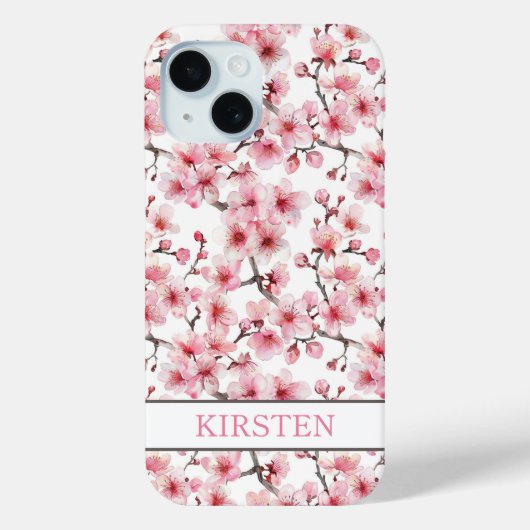 Cherry Blossoms Sakura Pattern Monogrammed Case-Mate iPhone Case (Achterkant)
