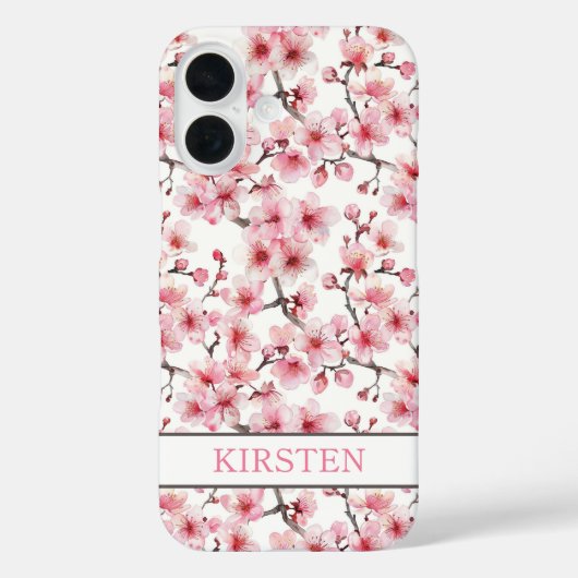 Cherry Blossoms Sakura Pattern Monogrammed Case-Mate iPhone Case (Achterkant)
