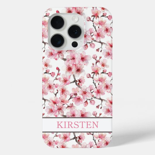 Cherry Blossoms Sakura Pattern Monogrammed Case-Mate iPhone Case (Achterkant)