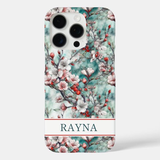 Cherry Blossoms Sakura Print Monogrammed Case-Mate iPhone Case (Achterkant)