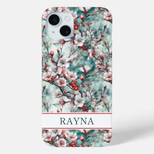 Cherry Blossoms Sakura Print Monogrammed Case-Mate iPhone Case (Achterkant)