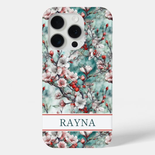 Cherry Blossoms Sakura Print Monogrammed Case-Mate iPhone Case (Achterkant)