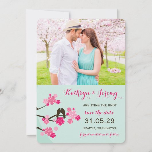 Cherry Blossoms Sakura Tortelduifjes Save The Date (Voorkant)