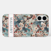 Cherry Blossoms Teal Sakura Print Monogrammed Case-Mate iPhone Case (Achterkant (horizontaal))