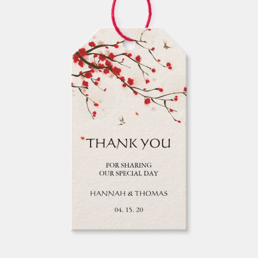 Cherry Blossoms Waterverf Bloemen Dank u Cadeaulabel (Voorkant)