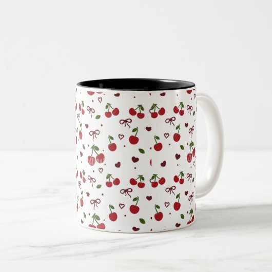 Cherry & Bow Pattern Coffee Mug (Devant droit)