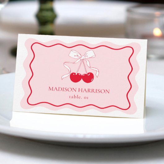 Cherry Bow Red Rose Nom du Mariage Place Carte do-