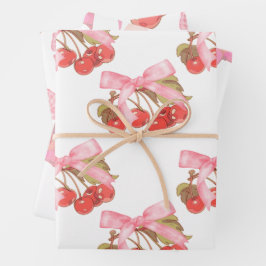 Cherry Bows Wrapping Paper Sheet Set van 3