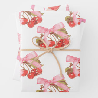 Cherry Bows Wrapping Paper Sheet Set van 3