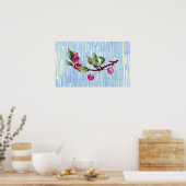 Cherry Branch op blauw Poster (Keuken)