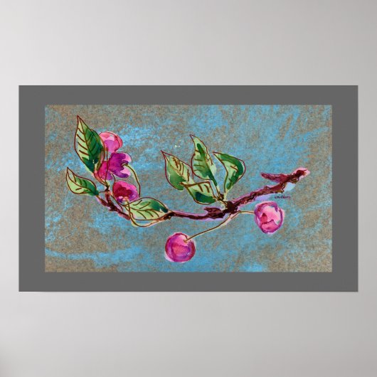 Cherry Branch op grijs Poster (Voorkant)