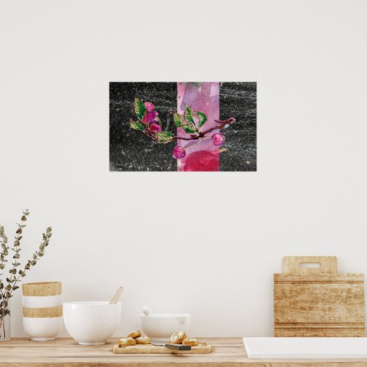 Cherry Branch, rood en zwart Poster (Keuken)