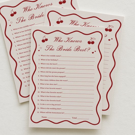 Cherry Bridal Shower Who Knows Bride Best Card Kaart