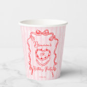 Cherry cake roze coquette boog verjaardagsfeestje papieren bekers (Voorkant)
