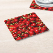 Cherry Cherries Red Vierkante Kartonnen Onderzetter (Schuin)