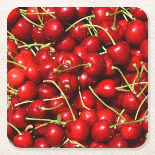 Cherry Cherries Red Vierkante Kartonnen Onderzetter (Voorkant)