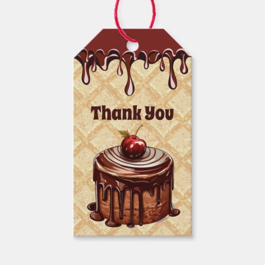 Cherry Chocolate Cake Verjaardagsfeest Dank u Cadeaulabel (Voorkant)